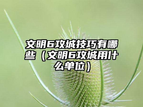 文明6攻城技巧有哪些（文明6攻城用什么单位）