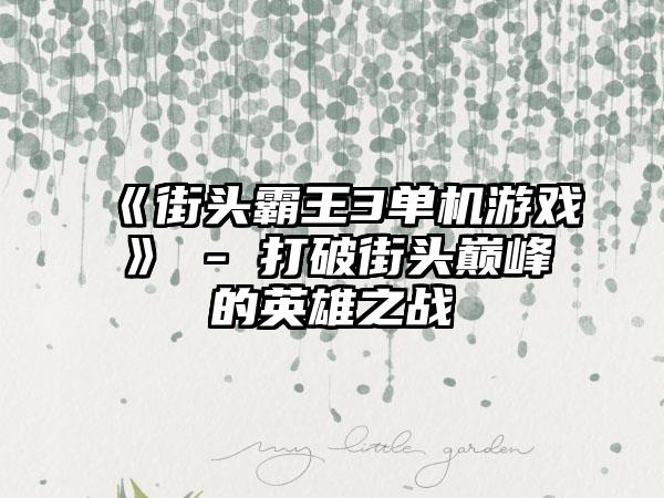 《街头霸王3单机游戏》 - 打破街头巅峰的英雄之战