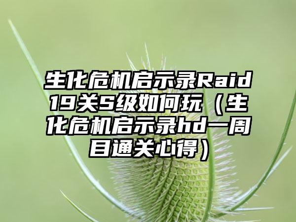 生化危机启示录Raid19关S级如何玩（生化危机启示录hd一周目通关心得）