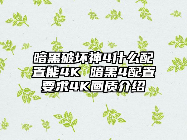 暗黑破坏神4什么配置能4K 暗黑4配置要求4K画质介绍