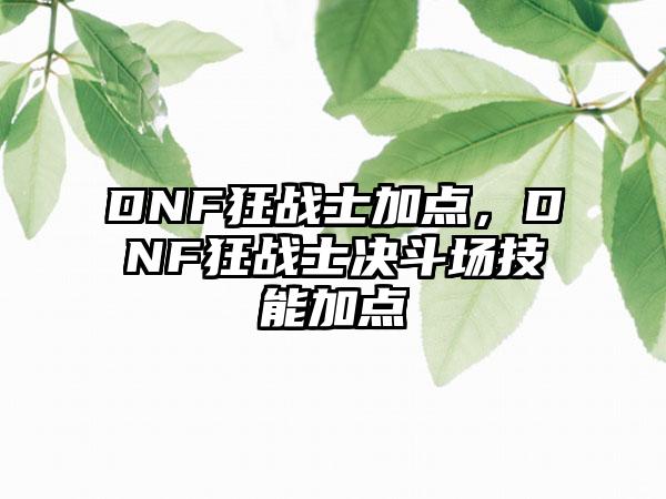 DNF狂战士加点，DNF狂战士决斗场技能加点