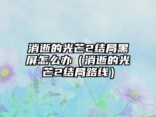 消逝的光芒2结局黑屏怎么办（消逝的光芒2结局路线）