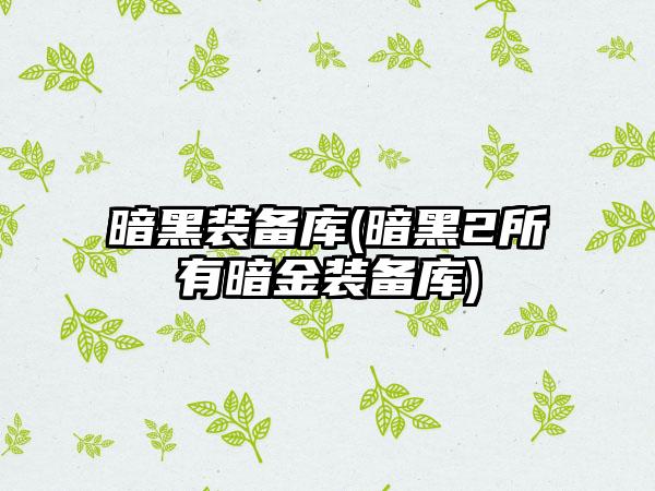 暗黑装备库(暗黑2所有暗金装备库)