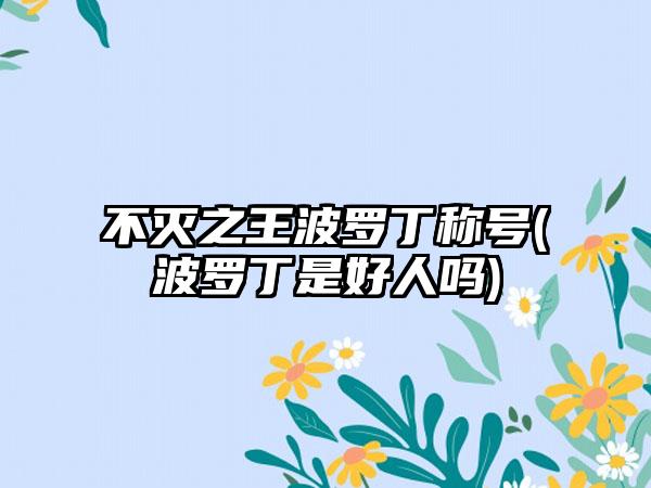 不灭之王波罗丁称号(波罗丁是好人吗)