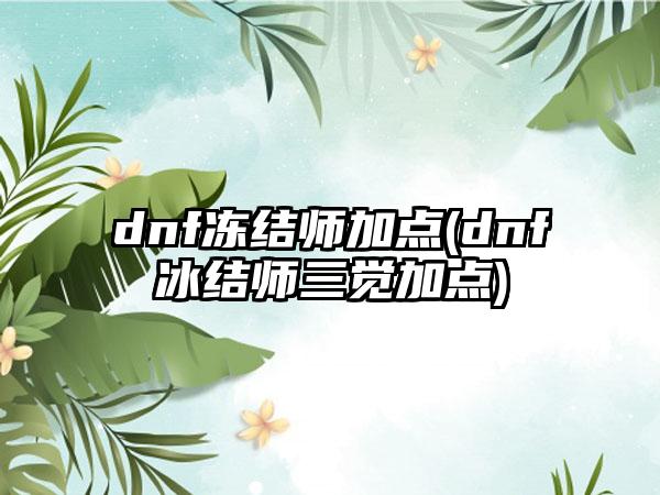 dnf冻结师加点(dnf冰结师三觉加点)