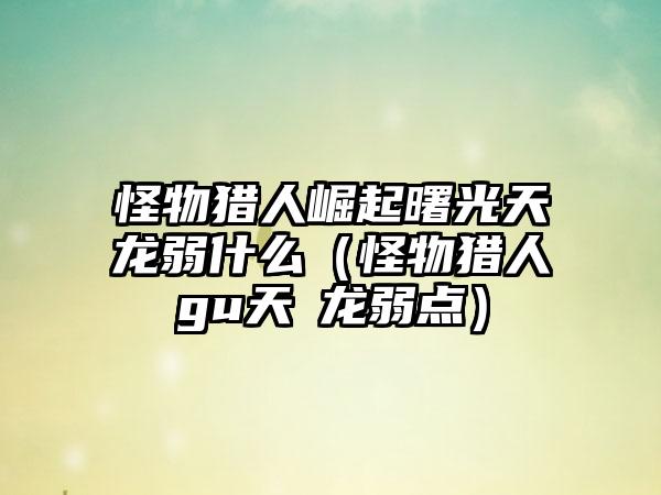 怪物猎人崛起曙光天廻龙弱什么（怪物猎人gu天廻龙弱点）