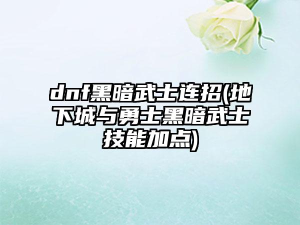 dnf黑暗武士连招(地下城与勇士黑暗武士技能加点)