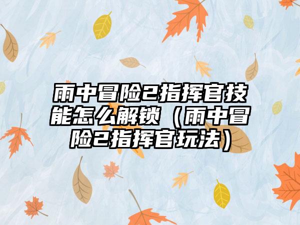 雨中冒险2指挥官技能怎么解锁（雨中冒险2指挥官玩法）
