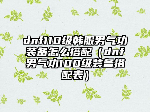 dnf110级韩服男气功装备怎么搭配（dnf男气功100级装备搭配表）