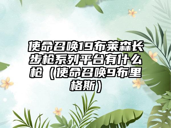 使命召唤19布莱森长步枪系列平台有什么枪（使命召唤9布里格斯）