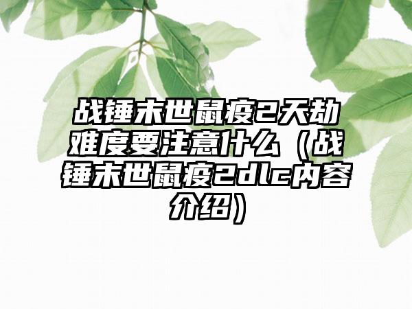 战锤末世鼠疫2天劫难度要注意什么（战锤末世鼠疫2dlc内容介绍）