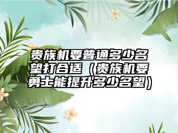 贵族机要普通多少名望打合适（贵族机要勇士能提升多少名望）