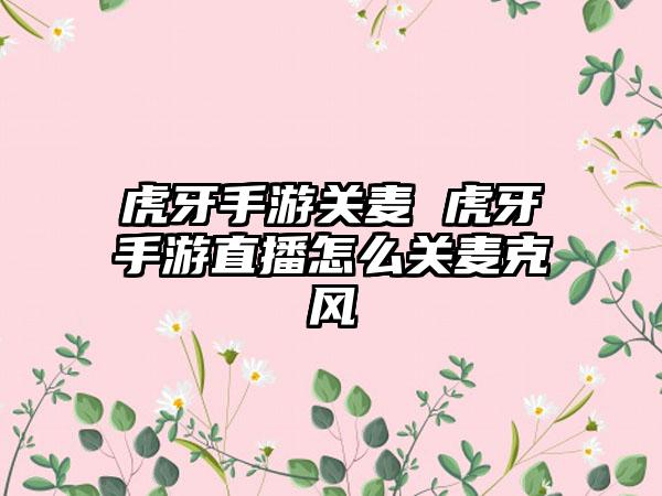 虎牙手游关麦 虎牙手游直播怎么关麦克风