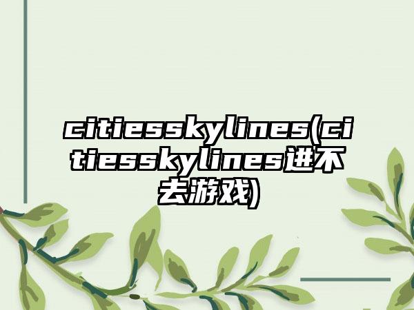 citiesskylines(citiesskylines进不去游戏)
