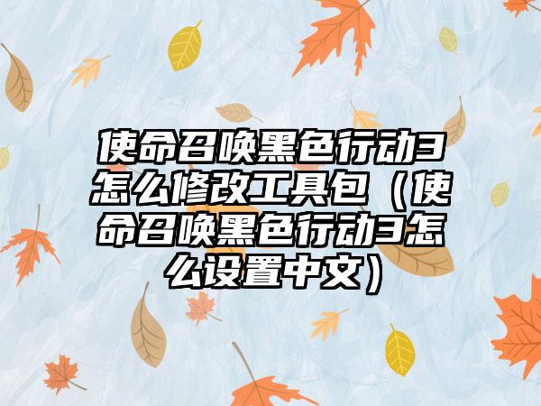 使命召唤黑色行动3怎么修改工具包（使命召唤黑色行动3怎么设置中文）