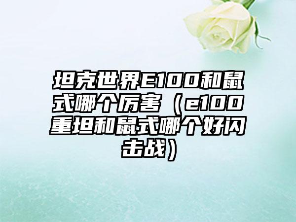 坦克世界E100和鼠式哪个厉害（e100重坦和鼠式哪个好闪击战）