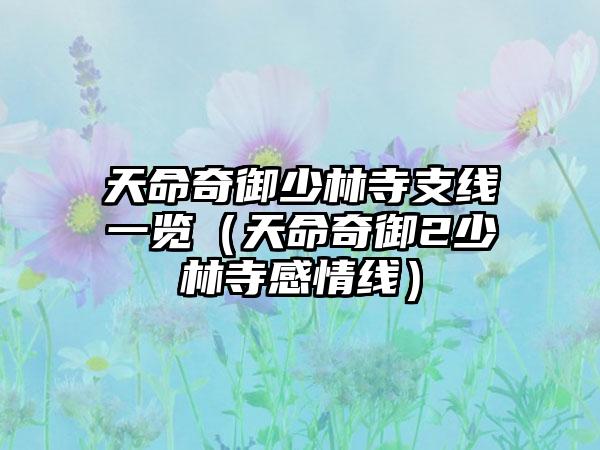 天命奇御少林寺支线一览（天命奇御2少林寺感情线）