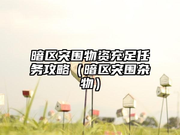 暗区突围物资充足任务攻略（暗区突围杂物）