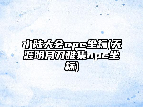 水陆大会npc坐标(天涯明月刀雅集npc坐标)