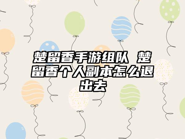 楚留香手游组队 楚留香个人副本怎么退出去