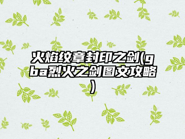 火焰纹章封印之剑(gba烈火之剑图文攻略)