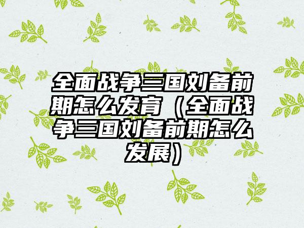 全面战争三国刘备前期怎么发育（全面战争三国刘备前期怎么发展）