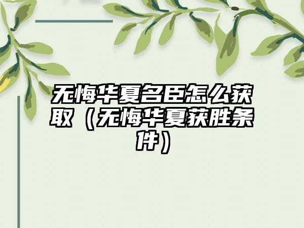 无悔华夏名臣怎么获取（无悔华夏获胜条件）