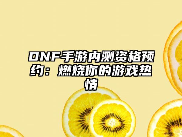 DNF手游内测资格预约：燃烧你的游戏热情