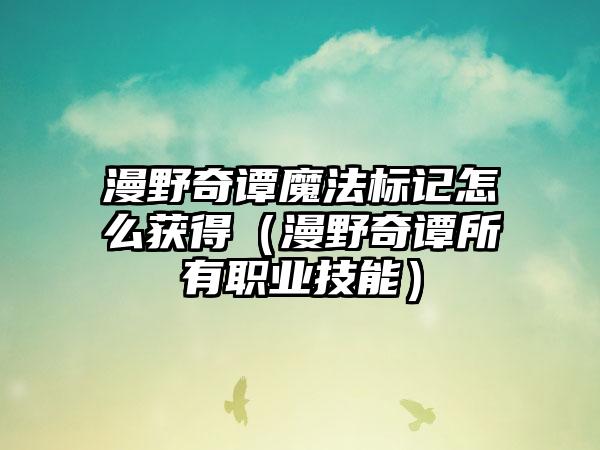 漫野奇谭魔法标记怎么获得（漫野奇谭所有职业技能）