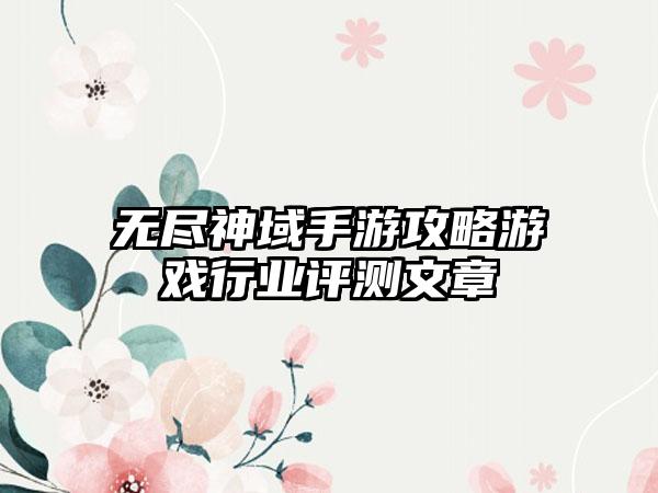 无尽神域手游攻略游戏行业评测文章