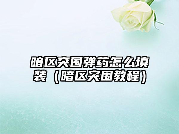 暗区突围弹药怎么填装（暗区突围教程）