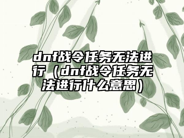 dnf战令任务无法进行（dnf战令任务无法进行什么意思）