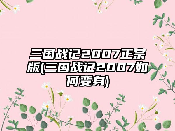 三国战记2007正宗版(三国战记2007如何变身)