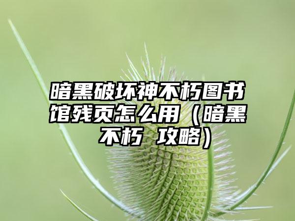 暗黑破坏神不朽图书馆残页怎么用（暗黑 不朽 攻略）