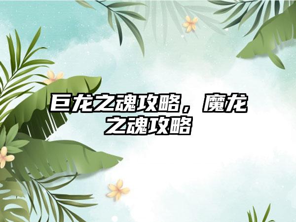 巨龙之魂攻略，魔龙之魂攻略