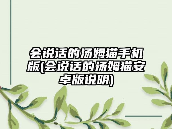 会说话的汤姆猫手机版(会说话的汤姆猫安卓版说明)