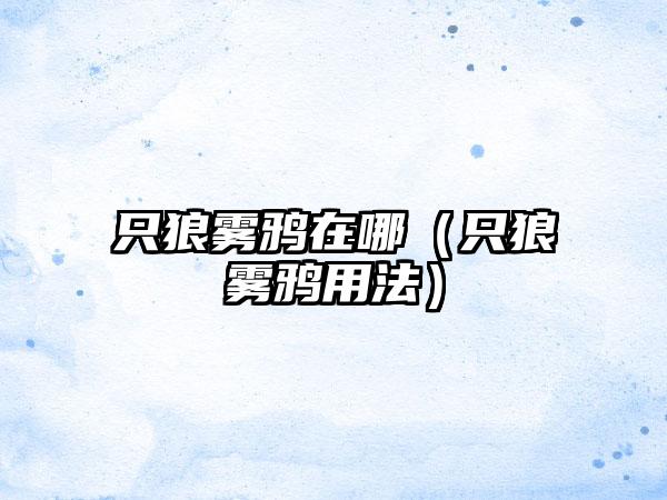 只狼雾鸦在哪（只狼雾鸦用法）