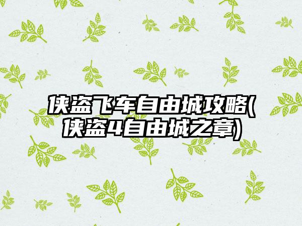 侠盗飞车自由城攻略(侠盗4自由城之章)