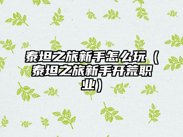 泰坦之旅新手怎么玩（泰坦之旅新手开荒职业）