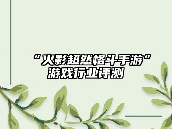 “火影超然格斗手游”游戏行业评测