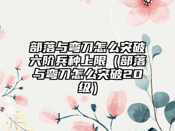 部落与弯刀怎么突破六阶兵种上限（部落与弯刀怎么突破20级）