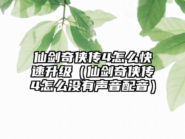 仙剑奇侠传4怎么快速升级（仙剑奇侠传4怎么没有声音配音）