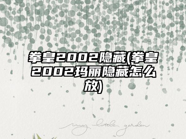 拳皇2002隐藏(拳皇2002玛丽隐藏怎么放)