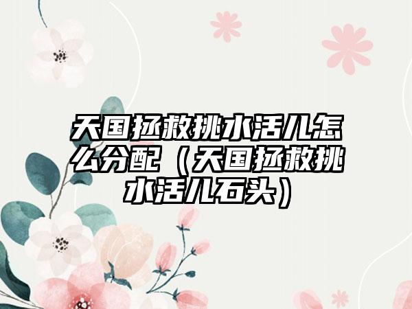 天国拯救挑水活儿怎么分配（天国拯救挑水活儿石头）