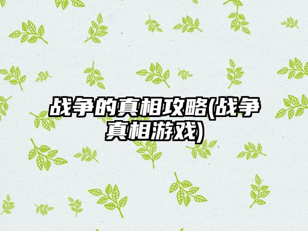 战争的真相攻略(战争真相游戏)