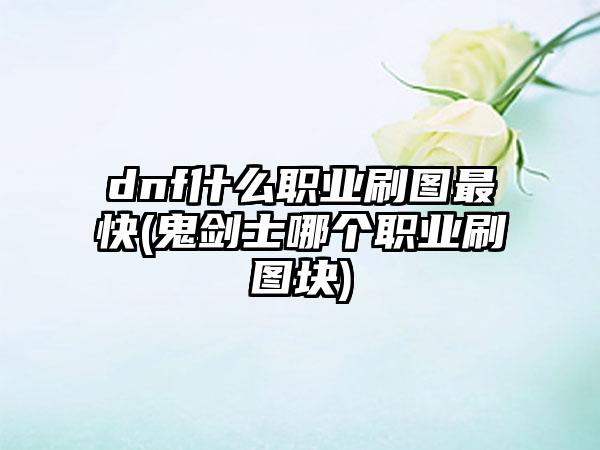dnf什么职业刷图最快(鬼剑士哪个职业刷图块)