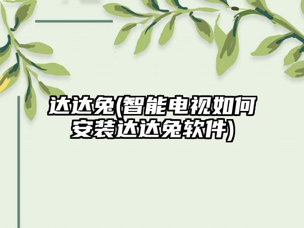 达达兔(智能电视如何安装达达兔软件)