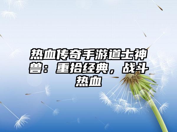 热血传奇手游道士神兽：重拾经典，战斗热血