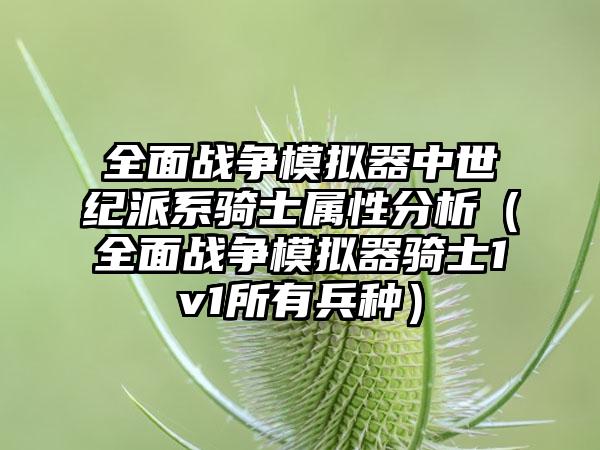 全面战争模拟器中世纪派系骑士属性分析（全面战争模拟器骑士1v1所有兵种）