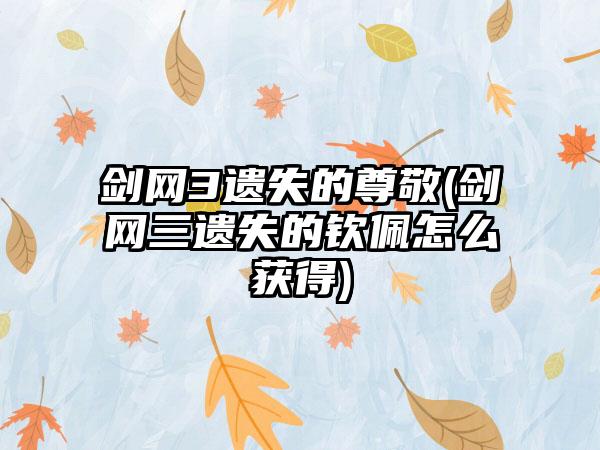剑网3遗失的尊敬(剑网三遗失的钦佩怎么获得)
